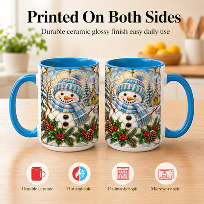 #pl[15oz|Blue] Blue Snowman Coffee Mug, Winter Church Mug, Ceramic Cup