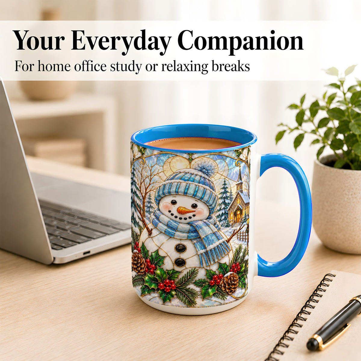 #pl[15oz|Blue] Blue Snowman Coffee Mug, Winter Church Mug, Ceramic Cup