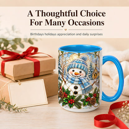 #pl[15oz|Blue] Blue Snowman Coffee Mug, Winter Church Mug, Ceramic Cup