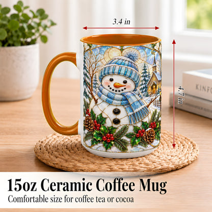 #pl[15oz|Orange] Blue Snowman Coffee Mug, Winter Church Mug, Ceramic Cup