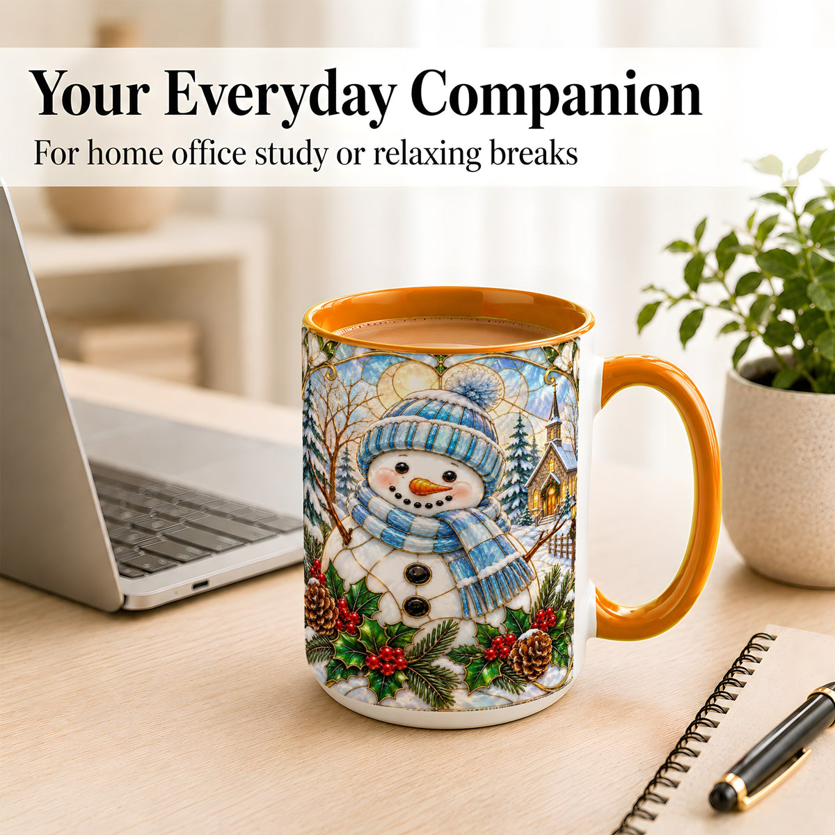 #pl[15oz|Orange] Blue Snowman Coffee Mug, Winter Church Mug, Ceramic Cup