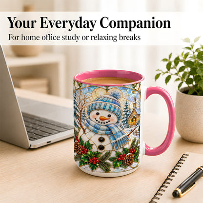 #pl[15oz|Pink] Blue Snowman Coffee Mug, Winter Church Mug, Ceramic Cup