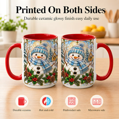 #pl[15oz|Red] Blue Snowman Coffee Mug, Winter Church Mug, Ceramic Cup