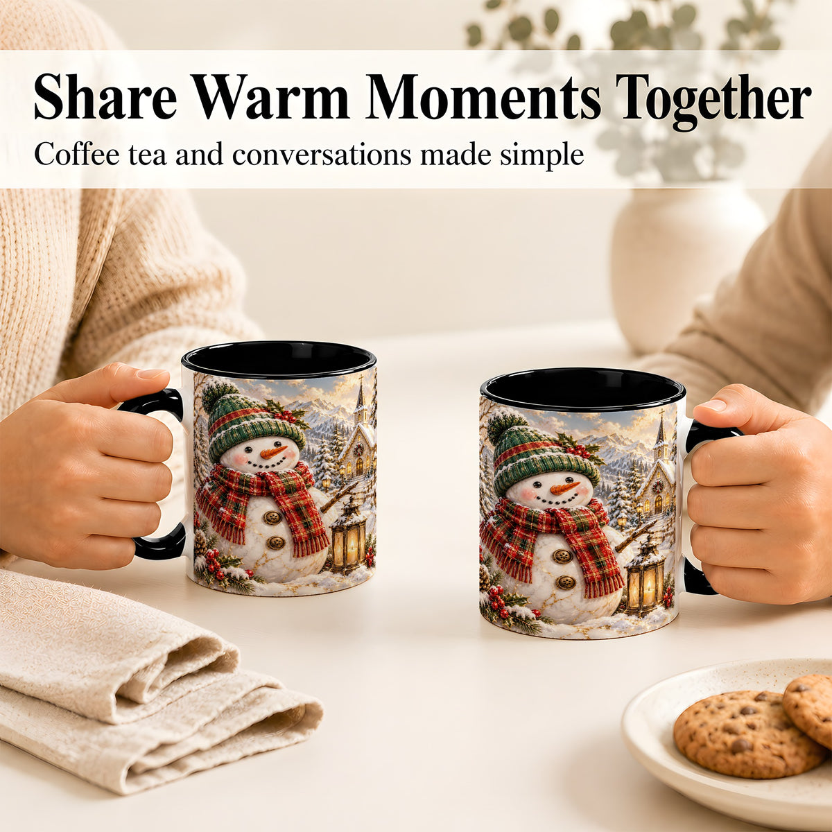 #pl[11oz|Black] Snowman Chapel Coffee Mug, Winter Snowman Mug, Ceramic Cup