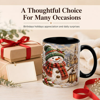 #pl[11oz|Black] Snowman Chapel Coffee Mug, Winter Snowman Mug, Ceramic Cup