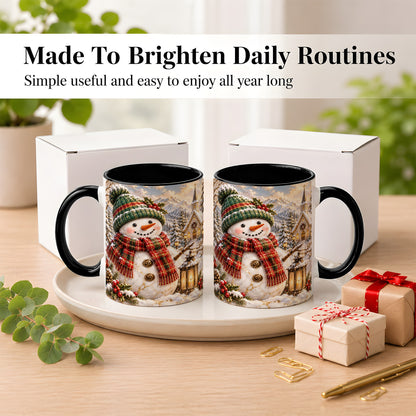 #pl[11oz|Black] Snowman Chapel Coffee Mug, Winter Snowman Mug, Ceramic Cup