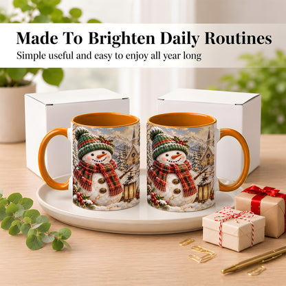 #pl[11oz|Orange] Snowman Chapel Coffee Mug, Winter Snowman Mug, Ceramic Cup