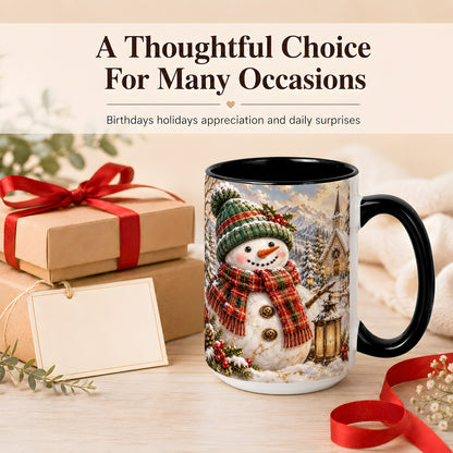 #pl[15oz|Black] Snowman Chapel Coffee Mug, Winter Snowman Mug, Ceramic Cup