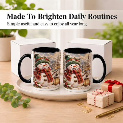 #pl[15oz|Black] Snowman Chapel Coffee Mug, Winter Snowman Mug, Ceramic Cup