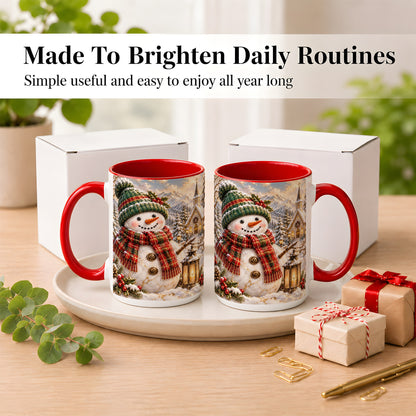 #pl[15oz|Red] Snowman Chapel Coffee Mug, Winter Snowman Mug, Ceramic Cup