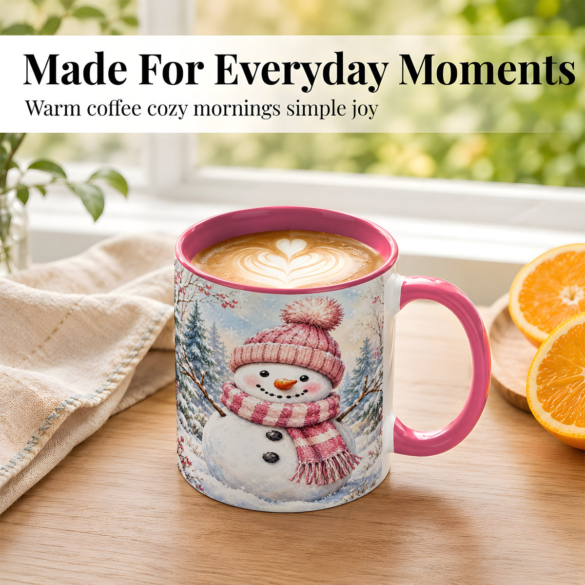 #pl[11oz|Pink] Pink Snowman Coffee Mug, Cozy Winter Snowman Mug, Ceramic Cup
