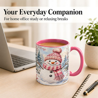 #pl[11oz|Pink] Pink Snowman Coffee Mug, Cozy Winter Snowman Mug, Ceramic Cup