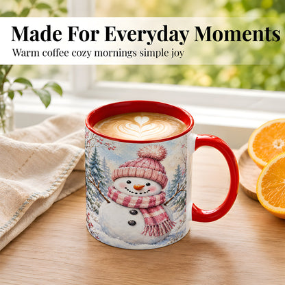 #pl[11oz|Red] Pink Snowman Coffee Mug, Cozy Winter Snowman Mug, Ceramic Cup
