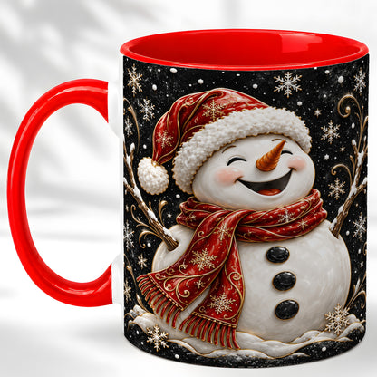 Happy Snowman Coffee Mug, Red Hat Winter Mug, Ceramic Cup