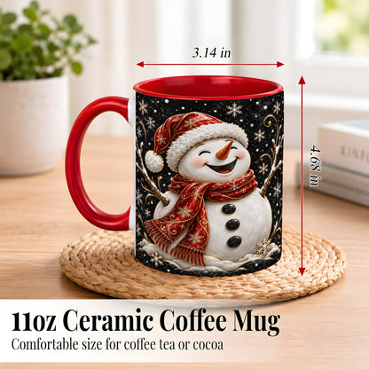 #pl[11oz|Red] Happy Snowman Coffee Mug, Red Hat Winter Mug, Ceramic Cup
