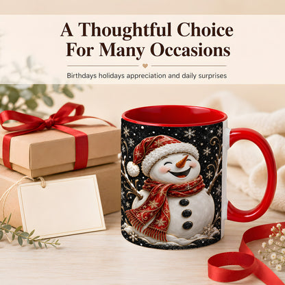 #pl[11oz|Red] Happy Snowman Coffee Mug, Red Hat Winter Mug, Ceramic Cup