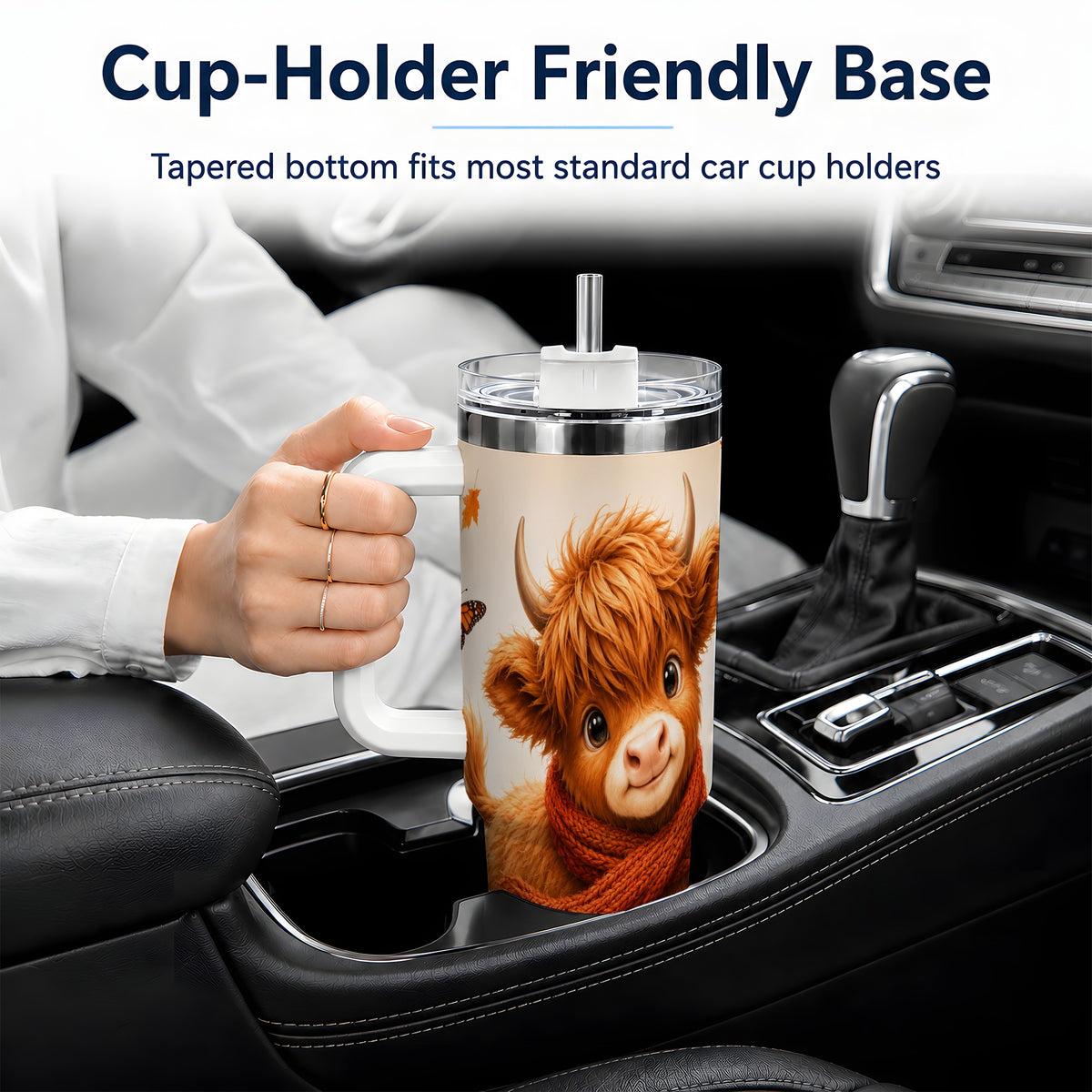 #pl[40oz|White] Autumn Highland Cow 40oz Tumbler, Red Scarf Fall Farm Animal Design