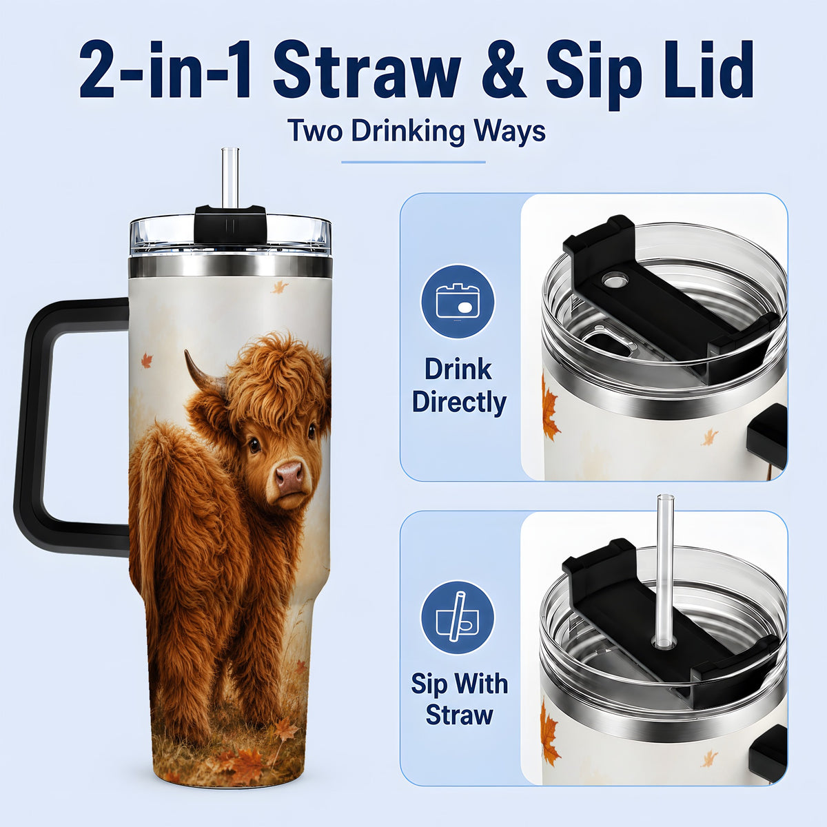 #pl[40oz|Black] Fall Highland Cow 40oz Tumbler, Pumpkin Farm Animal Autumn Artwork