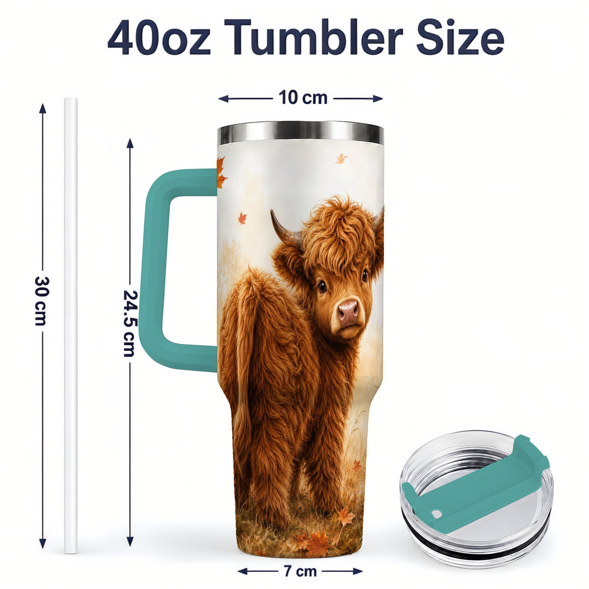 #pl[40oz|Green] Fall Highland Cow 40oz Tumbler, Pumpkin Farm Animal Autumn Artwork