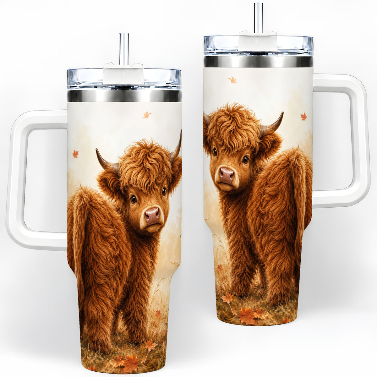 Fall Highland Cow 40oz Tumbler, Pumpkin Farm Animal Autumn Artwork