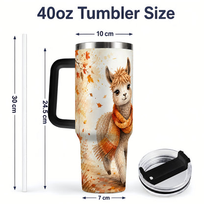 #pl[40oz|Black] Autumn Alpaca Watercolor 40oz Tumbler, Fall Woodland Animal Artwork