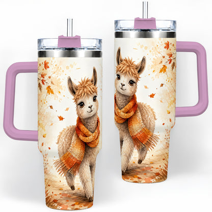 #pl[40oz|Pink] Autumn Alpaca Watercolor 40oz Tumbler, Fall Woodland Animal Artwork