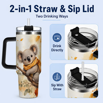 #pl[40oz|Black] Autumn Koala Watercolor 40oz Tumbler, Fall Woodland Animal Artwork