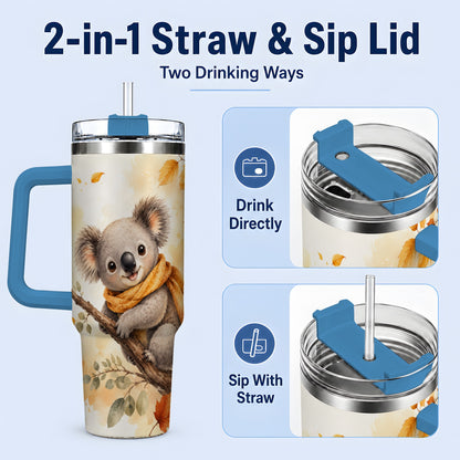 #pl[40oz|Blue] Autumn Koala Watercolor 40oz Tumbler, Fall Woodland Animal Artwork
