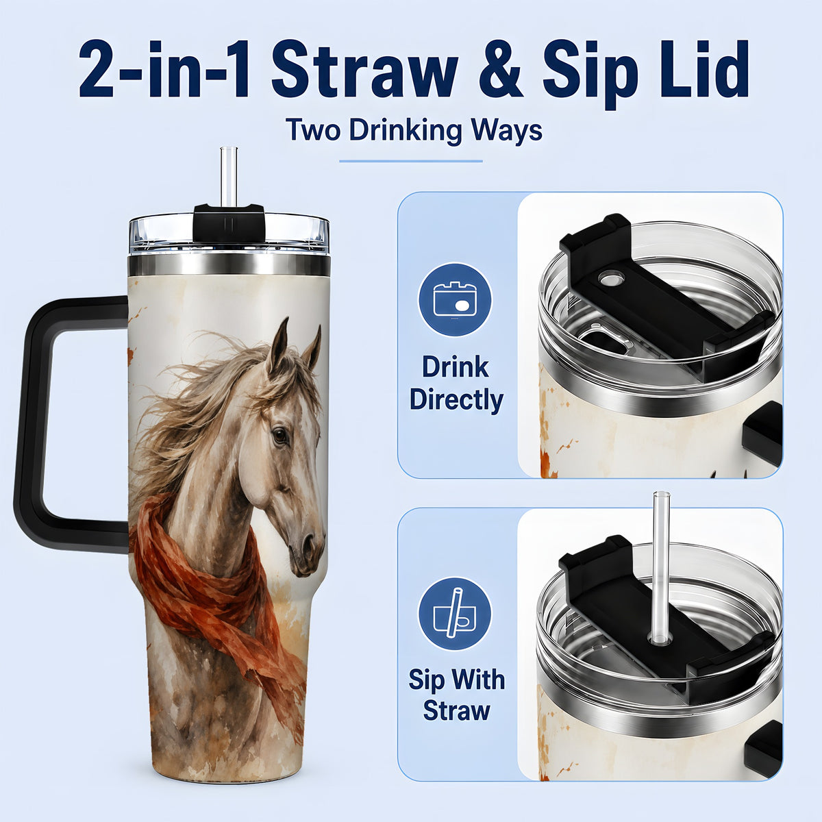 #pl[40oz|Black] Autumn Horse Watercolor 40oz Tumbler, Fall Equestrian Animal Artwork