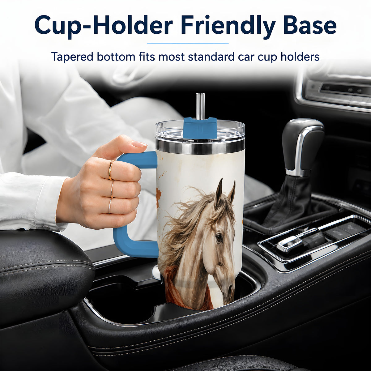 #pl[40oz|Blue] Autumn Horse Watercolor 40oz Tumbler, Fall Equestrian Animal Artwork