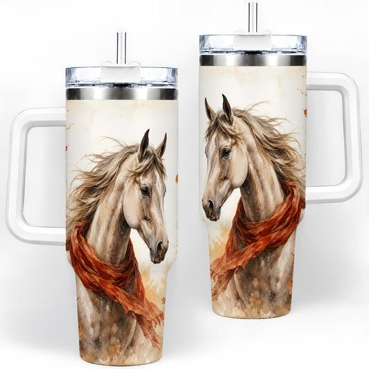 Autumn Horse Watercolor 40oz Tumbler, Fall Equestrian Animal Artwork