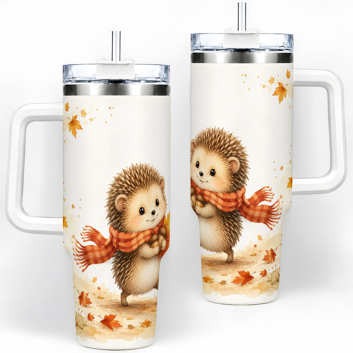 Autumn Hedgehog 40oz Tumbler, Watercolor Fall Animal Drinkware Design