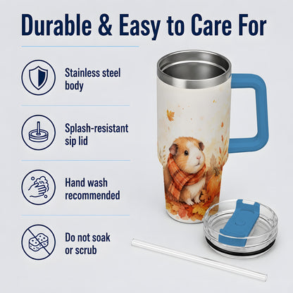 #pl[40oz|Blue] Autumn Guinea Pig 40oz Tumbler, Watercolor Pumpkin Fall Animal Design