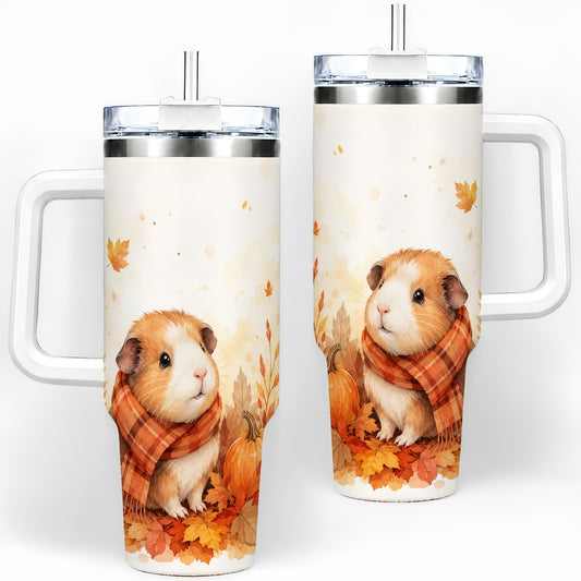 Autumn Guinea Pig 40oz Tumbler, Watercolor Pumpkin Fall Animal Design