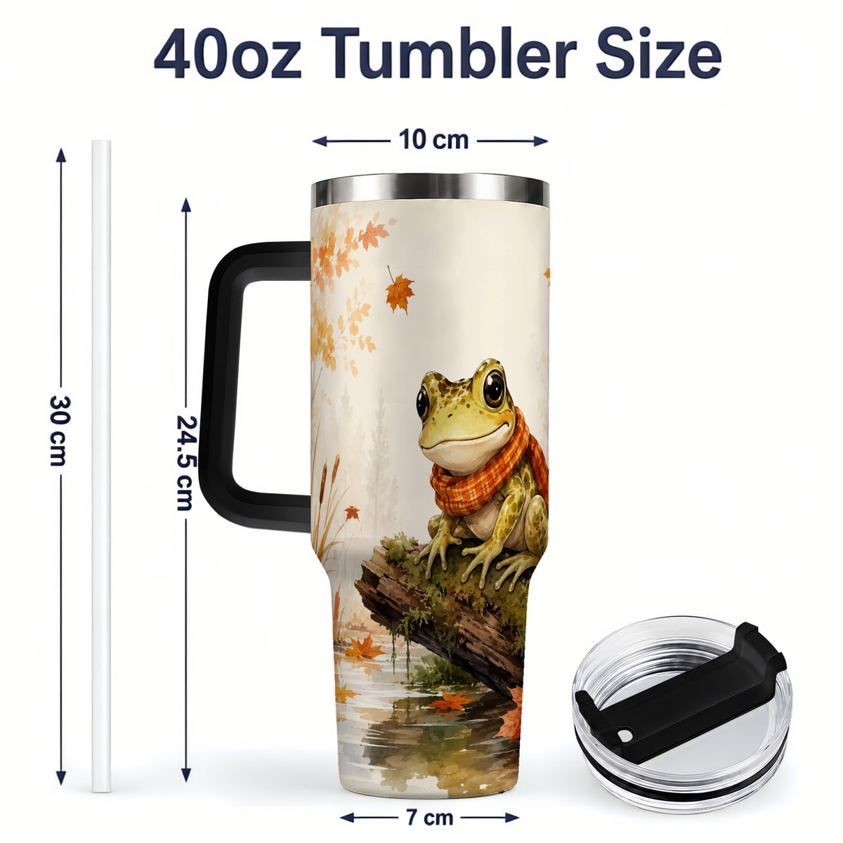 #pl[40oz|Black] Autumn Frog 40oz Tumbler, Watercolor Woodland Pond Animal Drinkware