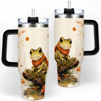 #pl[40oz|Black] Autumn Frog 40oz Tumbler, Watercolor Woodland Pond Animal Drinkware