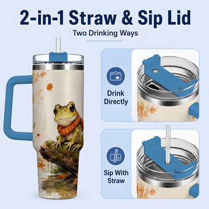 #pl[40oz|Blue] Autumn Frog 40oz Tumbler, Watercolor Woodland Pond Animal Drinkware