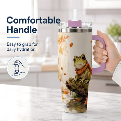 #pl[40oz|Pink] Autumn Frog 40oz Tumbler, Watercolor Woodland Pond Animal Drinkware
