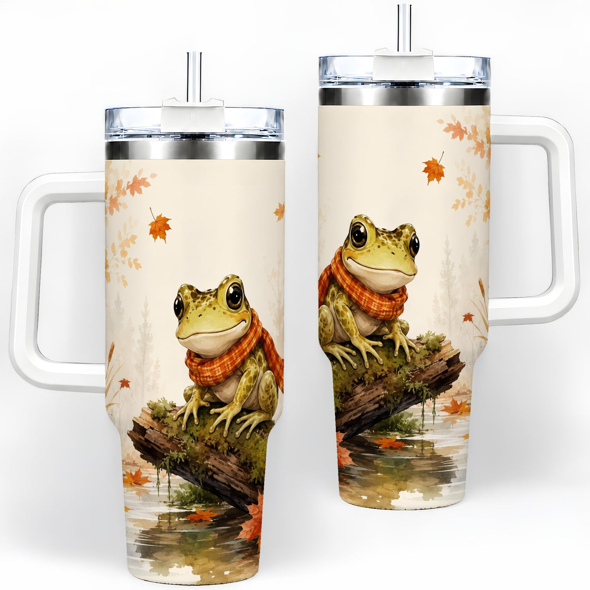 Autumn Frog 40oz Tumbler, Watercolor Woodland Pond Animal Drinkware