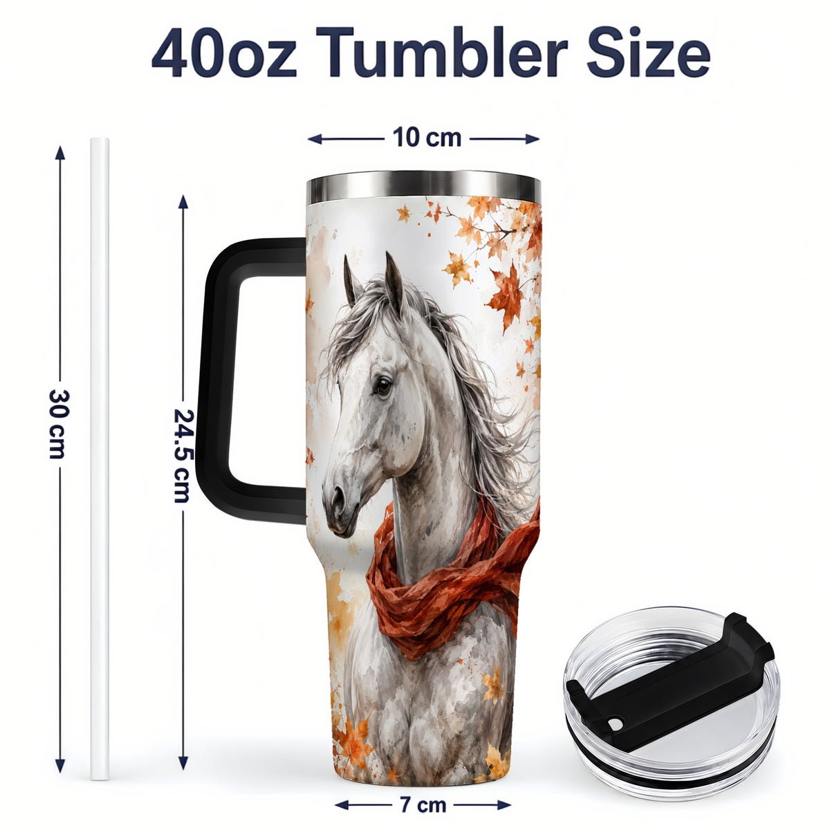 #pl[40oz|Black] Autumn Horse Handled Tumbler, 40oz Stainless Steel for Horse Lovers