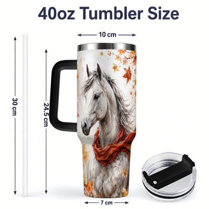 #pl[40oz|Black] Autumn Horse Handled Tumbler, 40oz Stainless Steel for Horse Lovers