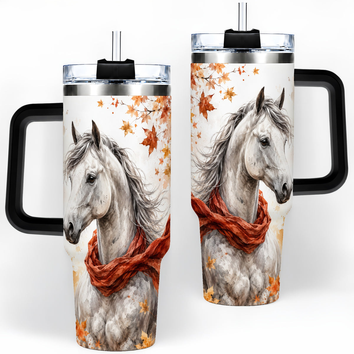 #pl[40oz|Black] Autumn Horse Handled Tumbler, 40oz Stainless Steel for Horse Lovers