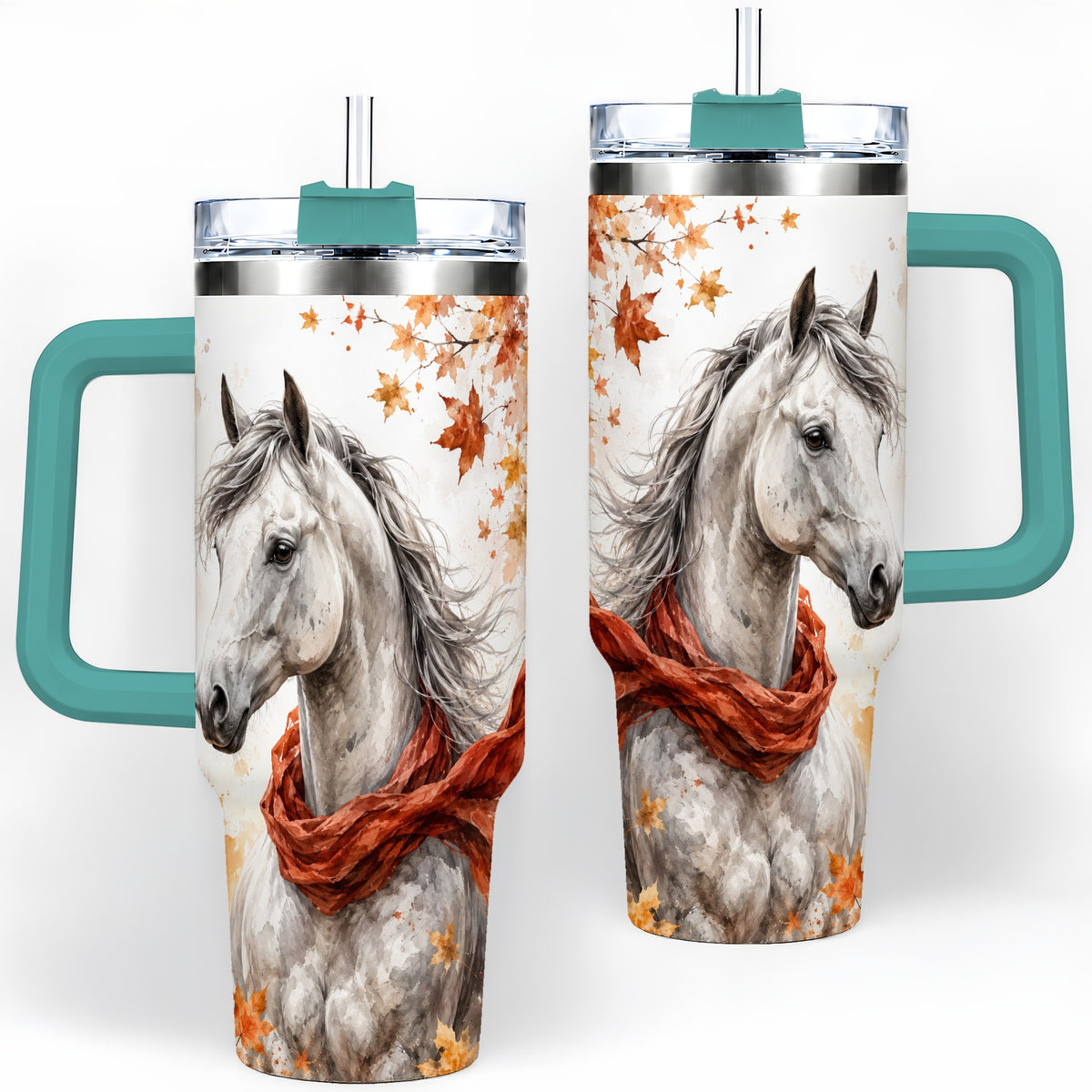#pl[40oz|Green] Autumn Horse Handled Tumbler, 40oz Stainless Steel for Horse Lovers