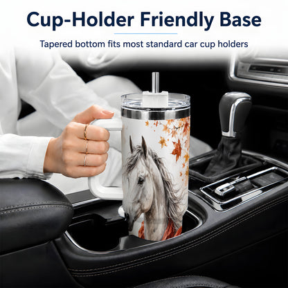 #pl[40oz|White] Autumn Horse Handled Tumbler, 40oz Stainless Steel for Horse Lovers