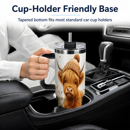 #pl[40oz|Black] Highland Cow Handled Tumbler, 40oz Stainless Steel for Cow Lovers