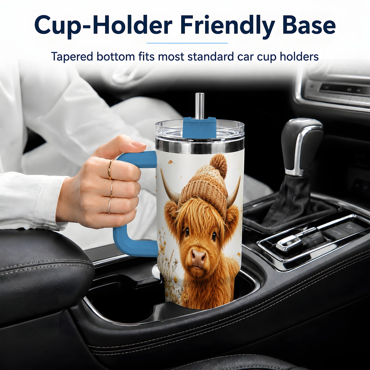 #pl[40oz|Blue] Highland Cow Handled Tumbler, 40oz Stainless Steel for Cow Lovers