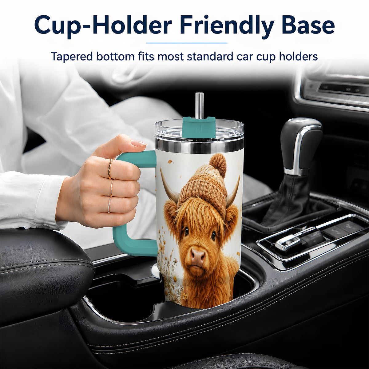 #pl[40oz|Green] Highland Cow Handled Tumbler, 40oz Stainless Steel for Cow Lovers