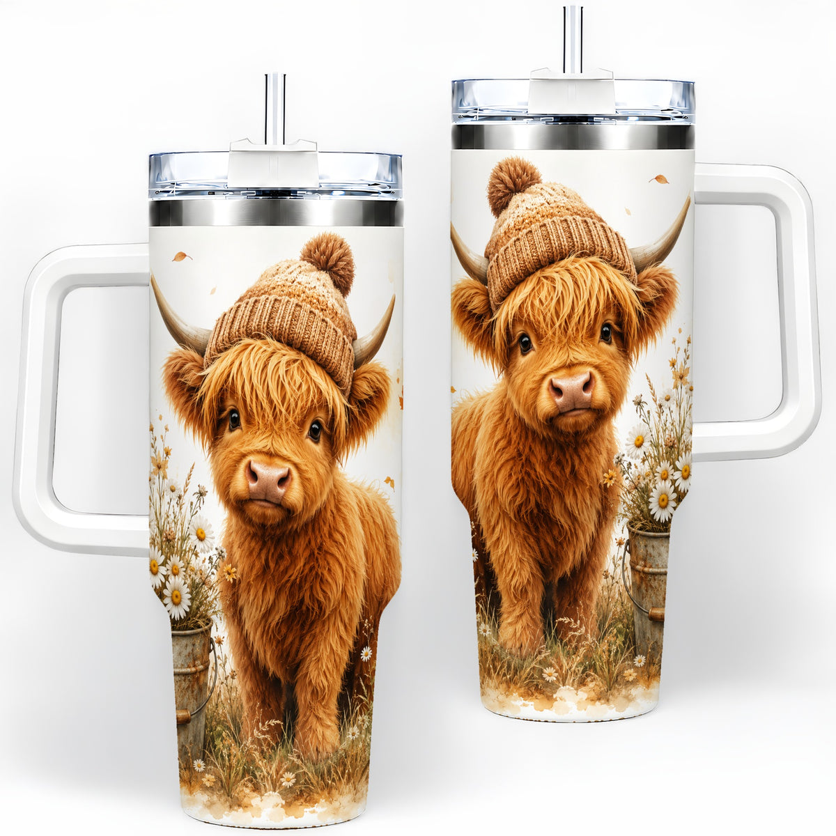 Highland Cow Handled Tumbler, 40oz Stainless Steel for Cow Lovers