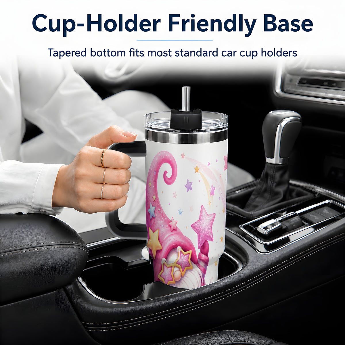 #pl[40oz|Black] Pink Star Gnome Handled Tumbler, 40oz Stainless Steel for Gnome Fans