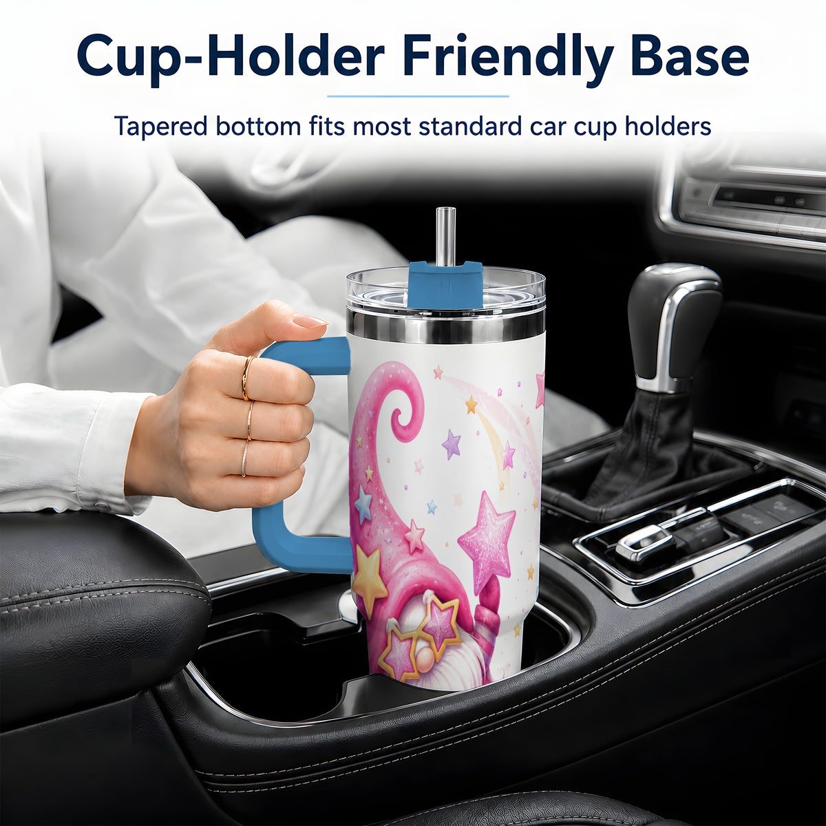 #pl[40oz|Blue] Pink Star Gnome Handled Tumbler, 40oz Stainless Steel for Gnome Fans